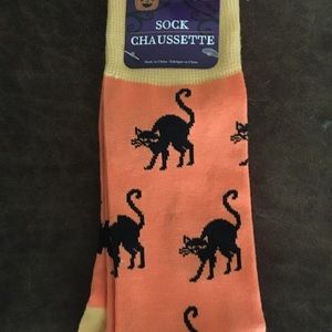 Halloween Black Cat Orange Crew Socks